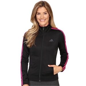 ADIDAS Climalite Track Athletic Jacket Medium Black w/ Pink Stripes EUC